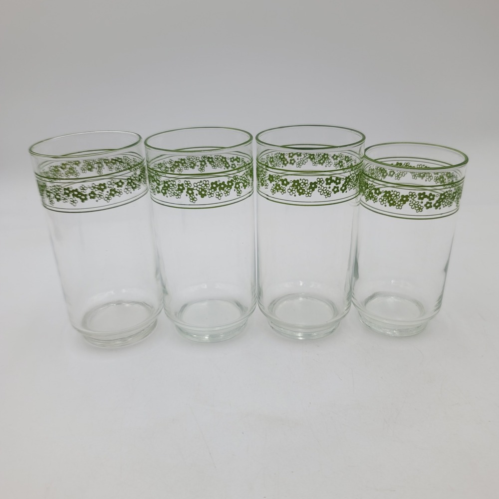 Vintage Corelle Spring Blossom Green Crazy Daisy Juice Tumblers Set of 4